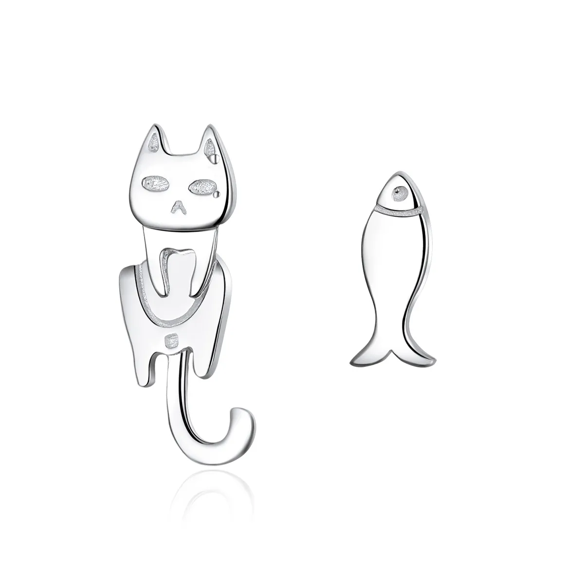 Pandora Style Silver Cat and Fish Stud Earrings - SCE488