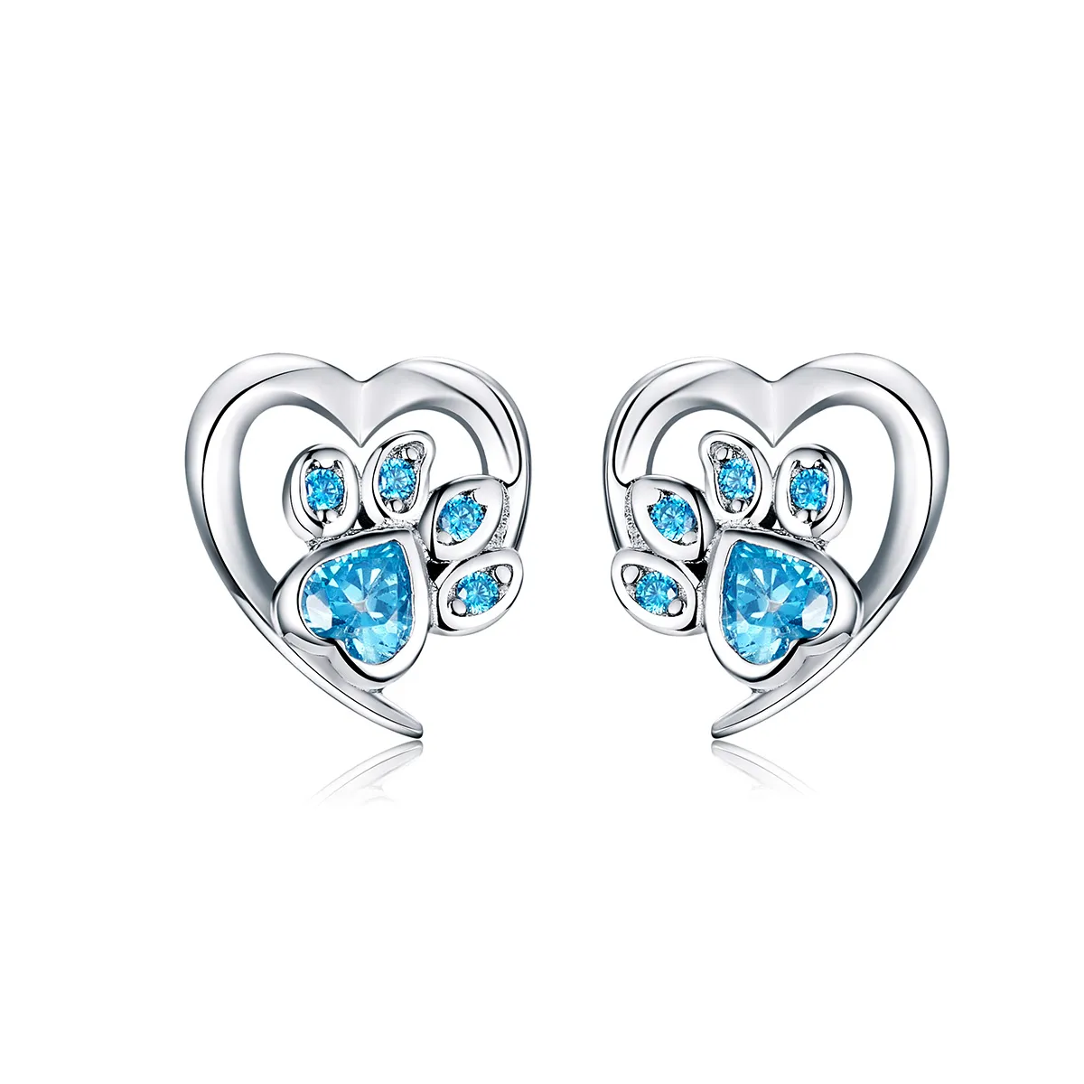 pandora style silver caring dog paw heart stud earrings sce654