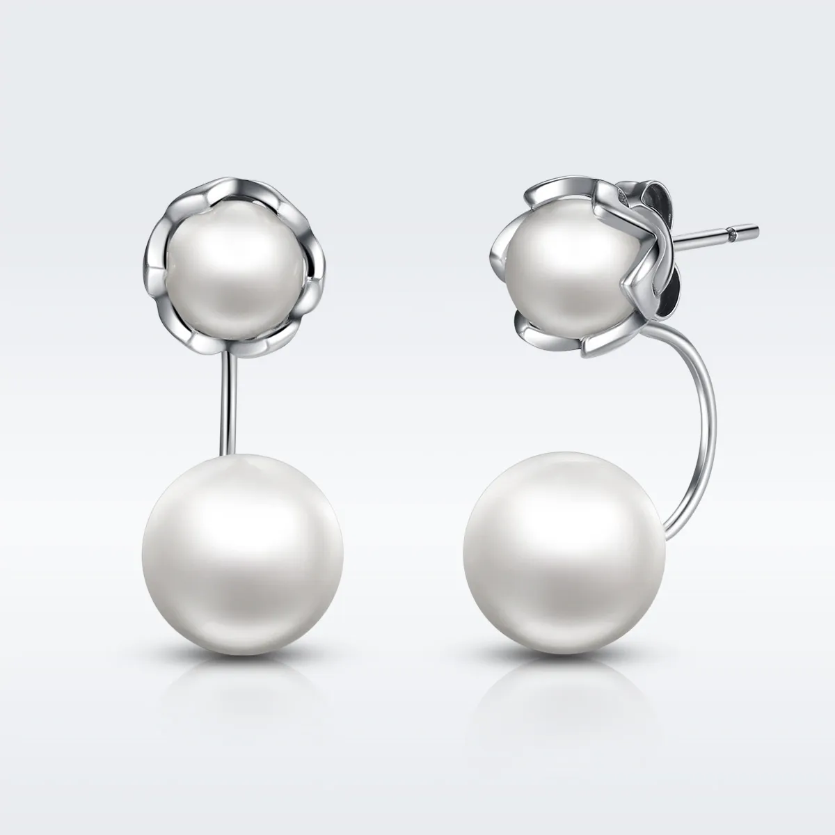 Pandora Style Silver Pearl Stud Earrings - SCE002