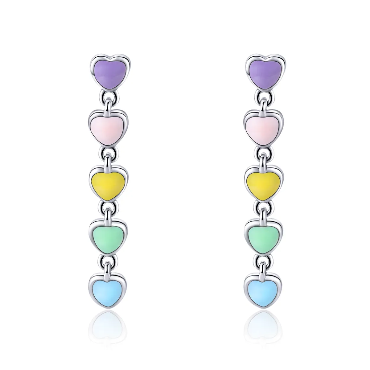 pandora style silver rainbow hearts stud earrings sce451