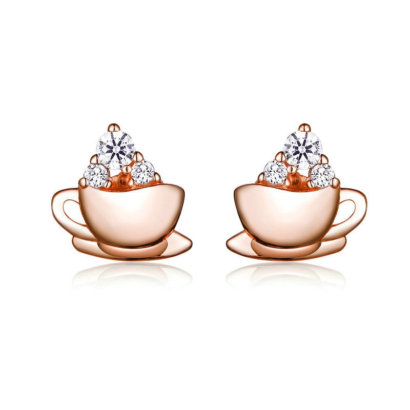 (image for) Pandora Style Rose Gold Afternoon Coffee Stud Earrings - SCE592 - Product Image