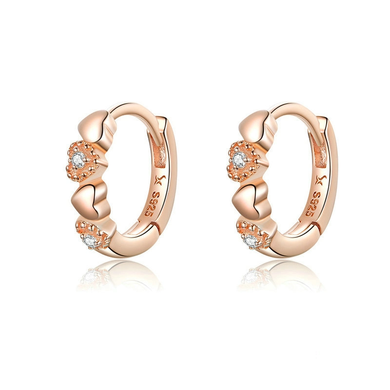 (image for) Pandora Style Rose Gold Hearts Dating Hoop Earrings - SCE445-C - Product Image