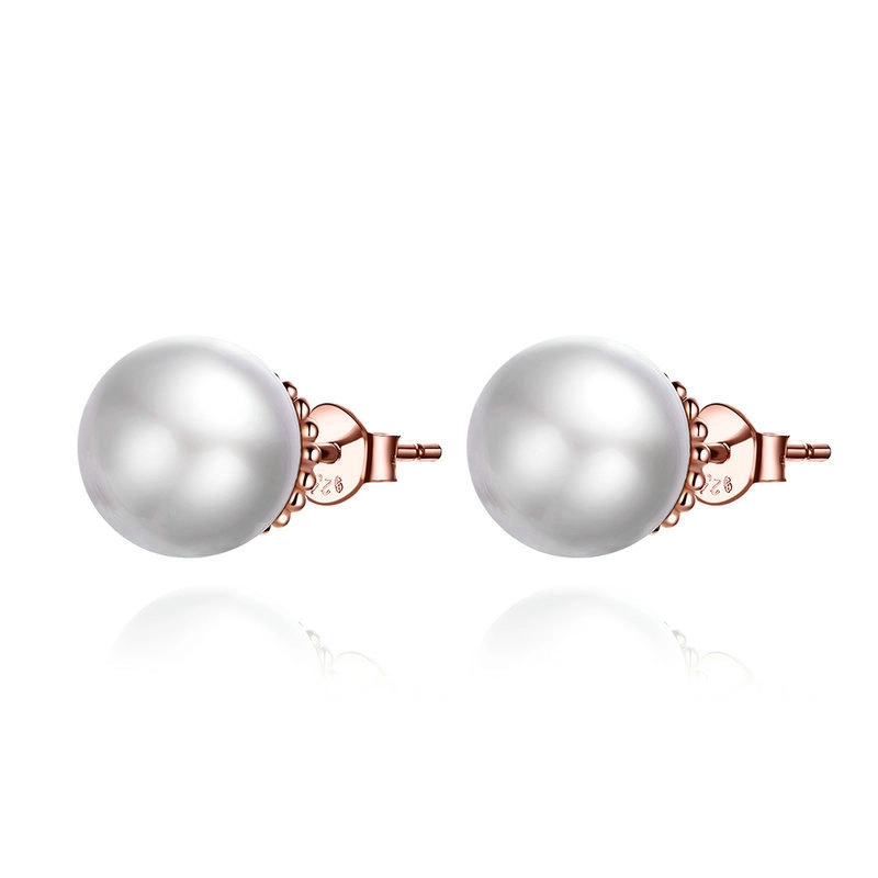 (image for) Pandora Style Rose Gold Pearl Stud Earrings - SCE609 - Product Image