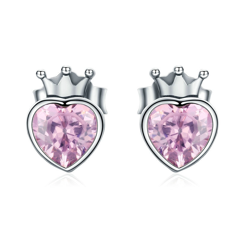 (image for) Pandora Style Silver Crowning Heart Stud Earrings - SCE174 - Product Image