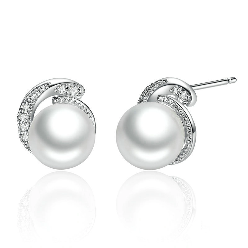 (image for) Pandora Style Silver Pearl Stud Earrings - SCE021 - Product Image