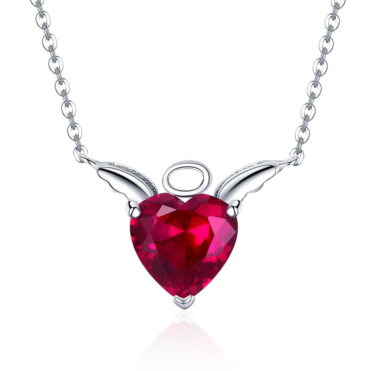 Pandora Style Silver Red Angel Heart Necklace - SCN285
