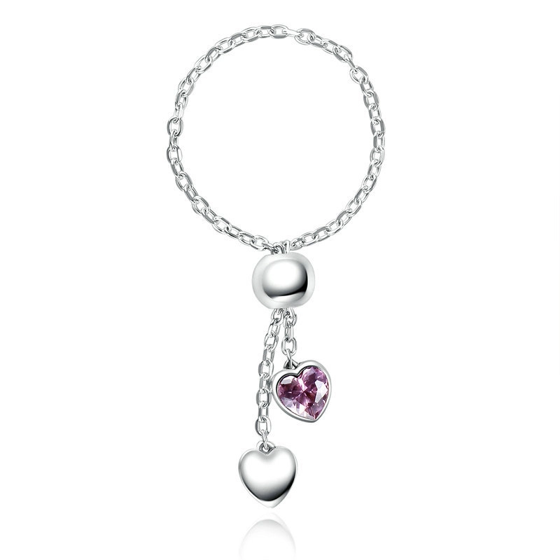(image for) Pandora Style Silver Pink Heart Chain Ring - SCR015 - Product Image
