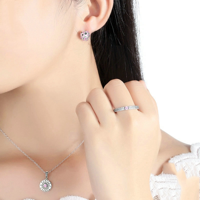 (image for) Pandora Style Silver Pink Heart Chain Ring - SCR015 - View 3